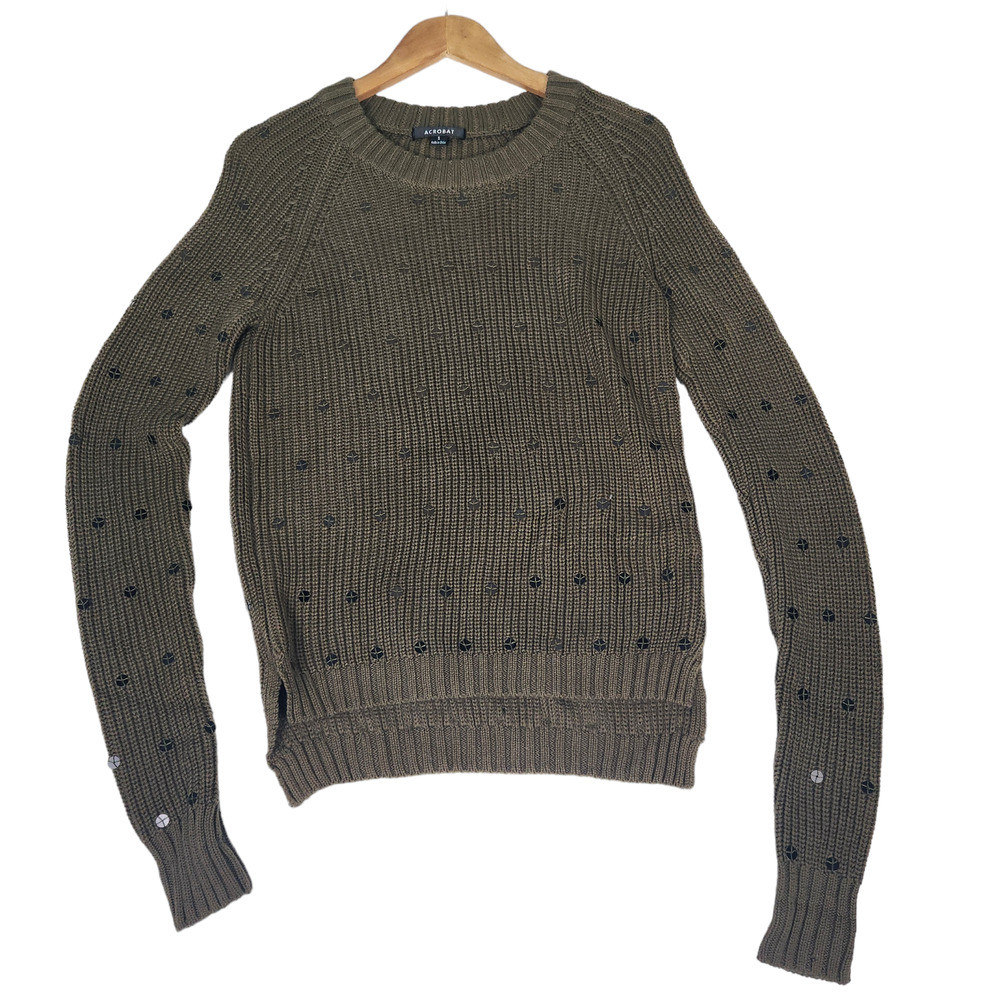 Acrobat Sweater Womens Sz Small Green Crew Neck Sequin Ribbed